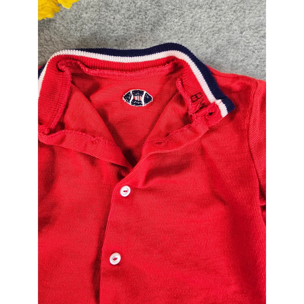 Vintage 70s Baby Boy Red Cardigan Navy Blue Pants Set Sport Football Detail 6-9m - Picture 6 of 16